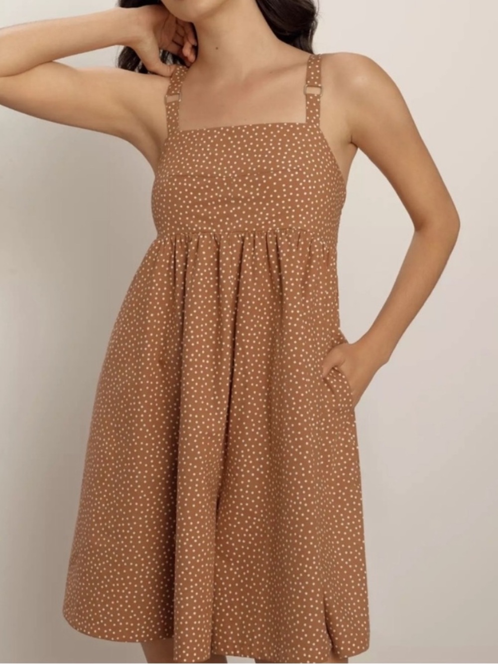 Maeve Tan Polka Dot Midi Romper